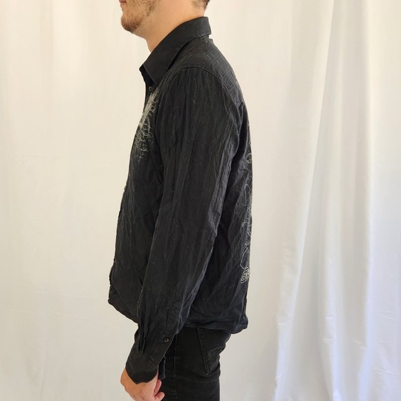 00s Black Scene Kid Button‎ Down - Picture 3 of 5